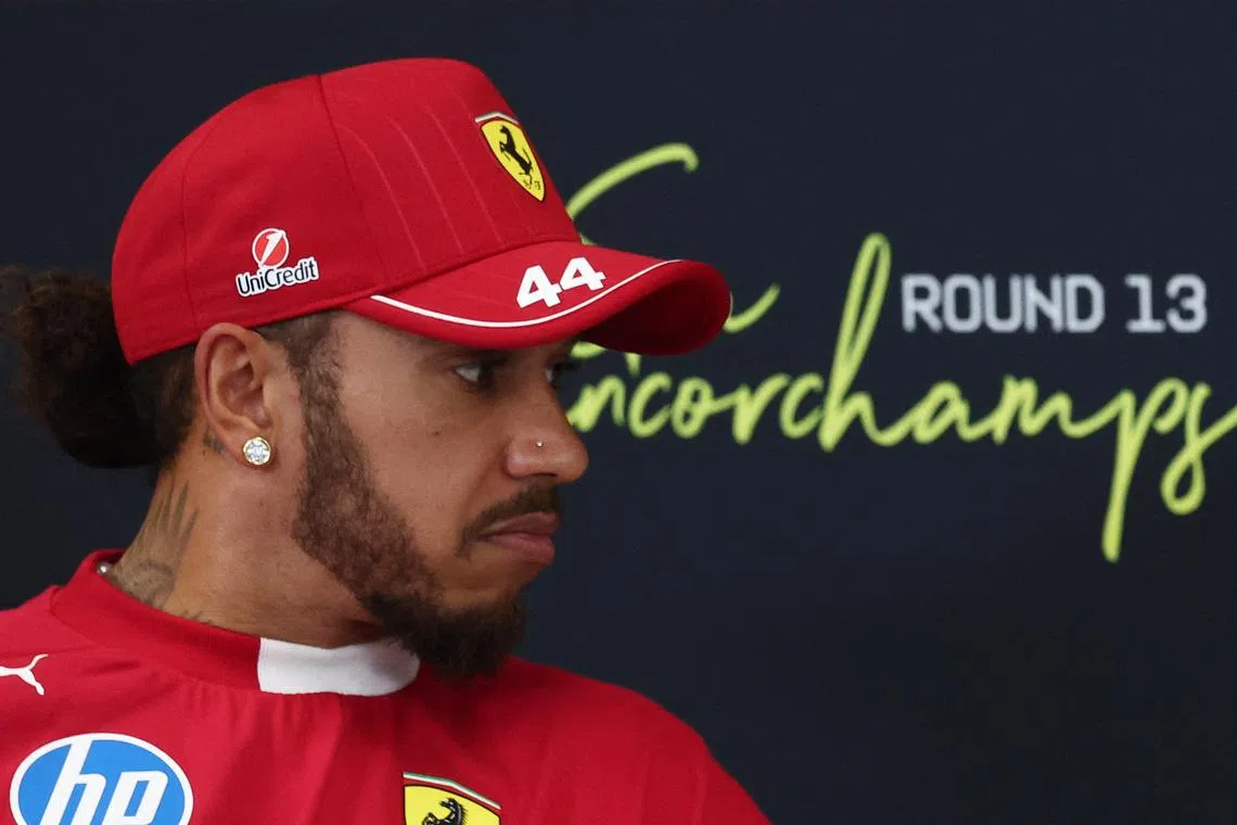 Formula One F1 - Belgian Grand Prix - Circuit de Spa-Francorchamps, Stavelot, Belgium - July 24, 2025 Ferrari's Lewis Hamilton during a press conference ahead of the Belgian Grand Prix REUTERS/Yves Herman