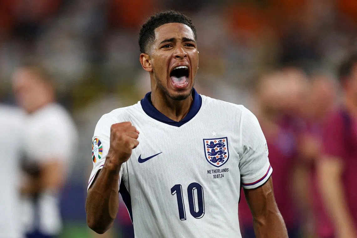 FILE PHOTO: Soccer Football - Euro 2024 - Semi Final - Netherlands v England - Dortmund BVB Stadion, Dortmund, Germany - July 10, 2024  England's Jude Bellingham celebrates after the match REUTERS/Lee Smith/File Photo