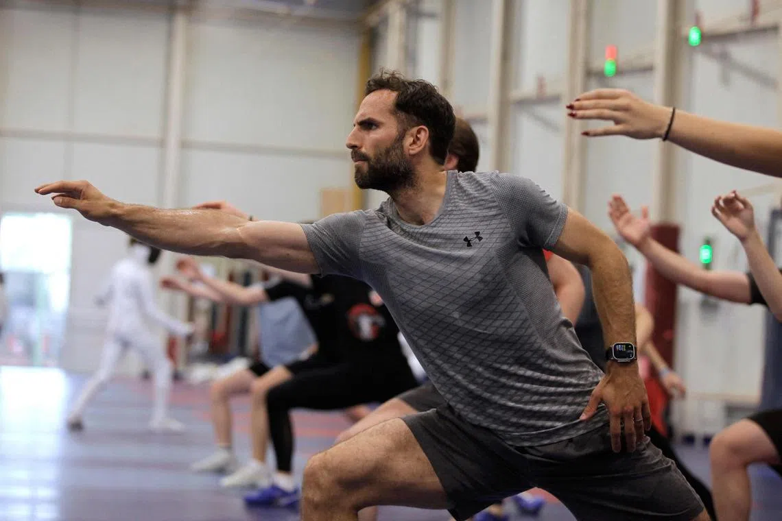 Hungarian fencer Aron Szilagyi, a three-time individual Olympic sabre champion training in Budapest on June 3, 2024 ahead of the Paris Olympics.