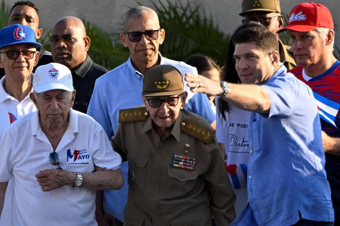 Cuba’s former President Raul Castro (centre)at a May Day rally in Havana on May 1.