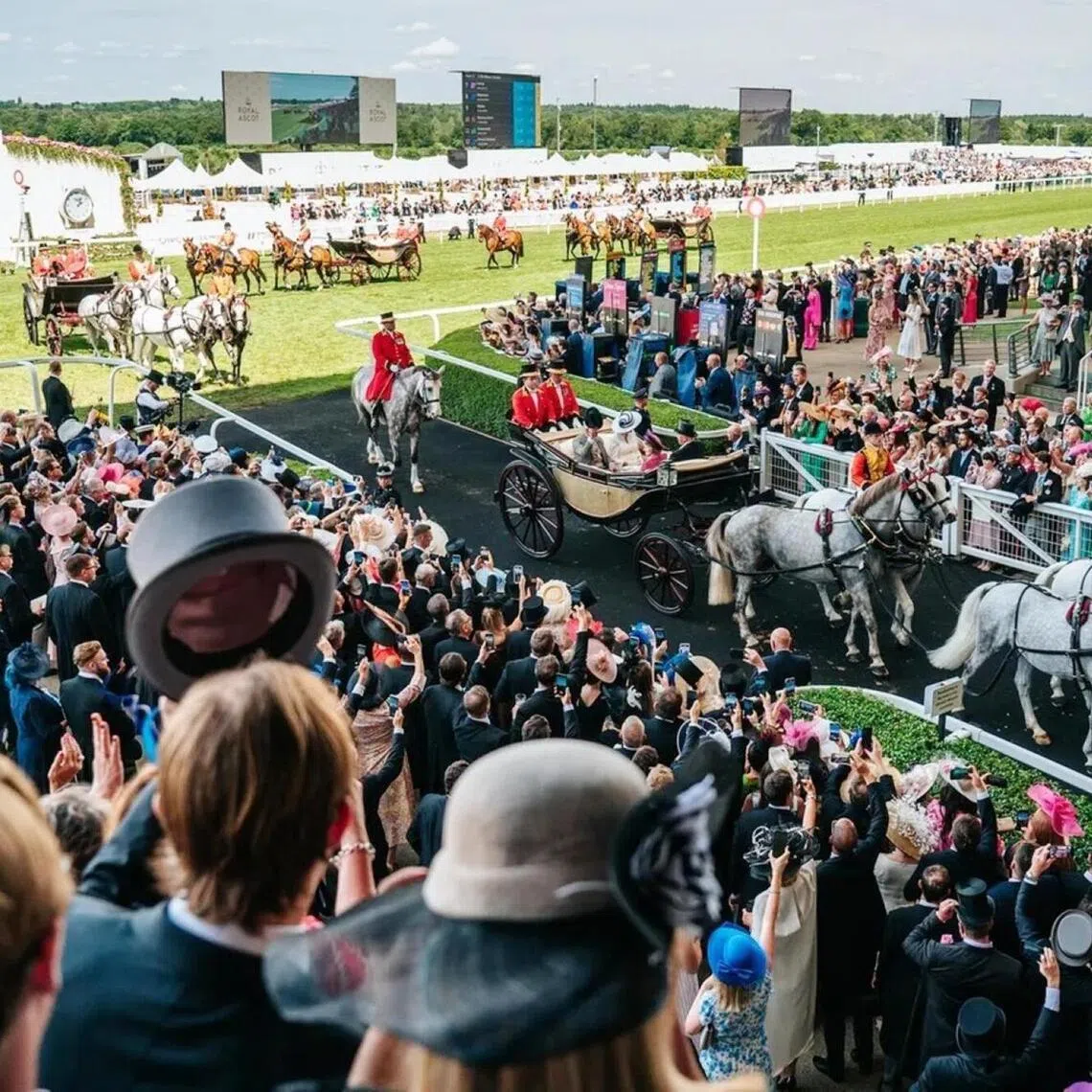 All the pomp and pageantry on show at Royal Ascot as gentlemen doff their top hats to salute the yearly Royal Procession, which was in 2023 headed for the first time by King Charles III and Queen Camilla since the death of his horse racing-loving mother Queen Elizabeth II on Sept 8, 2022.
