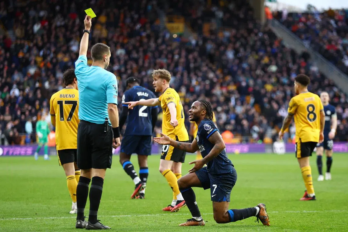 Raheem Sterling was one of six Chelsea players who were shown yellow cards in the 2-1 defeat by Wolves on Dec 24.