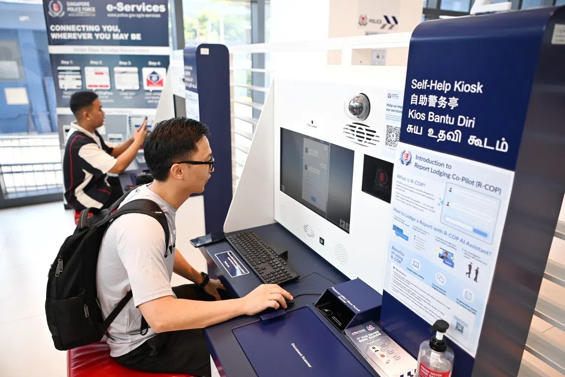 The Report Lodging Co-Pilot (R-Cop) will be available at nine police self-help kiosks by Oct 1.