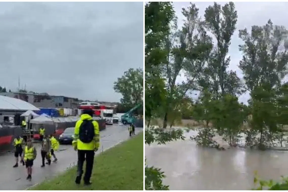 Images and video on social media showed the swollen waters churning past the circuit. 