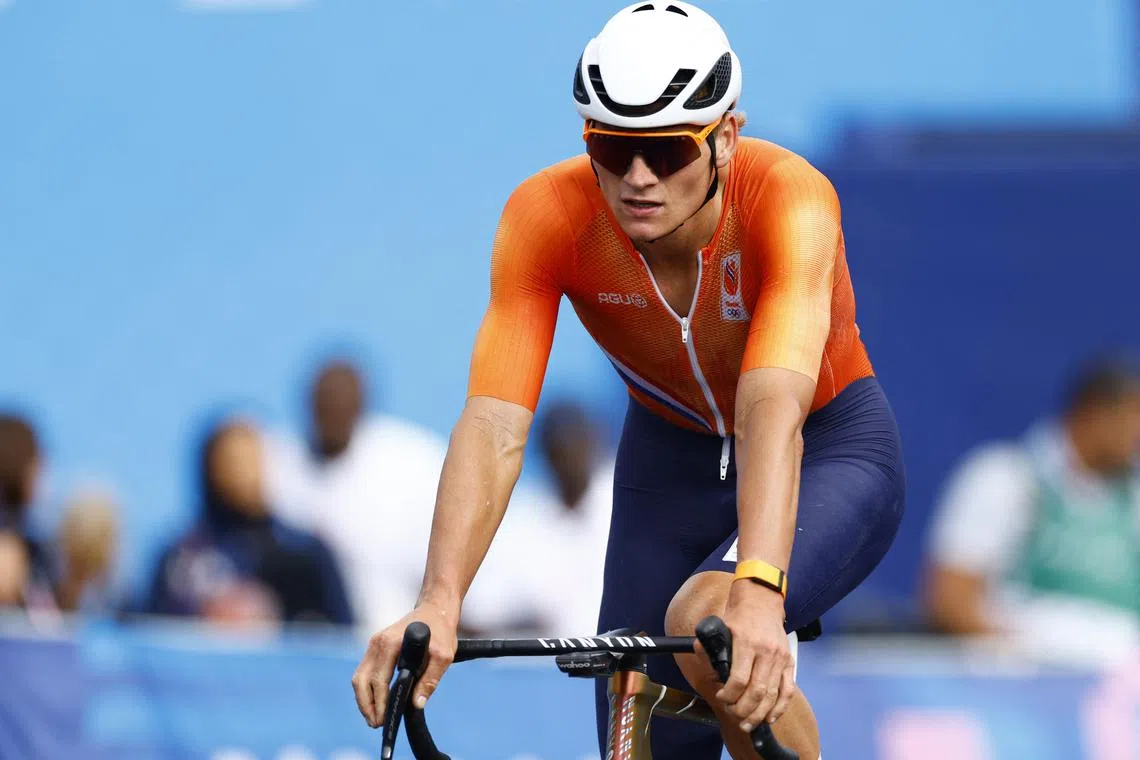 Paris 2024 Olympics - Road Cycling - Men's Road Race - Trocadero, Paris, France - August 03, 2024. Mathieu van der Poel of Netherlands reacts as he crosses the finish line in twelfth place REUTERS/Piroschka Van De Wouw/ File Photo