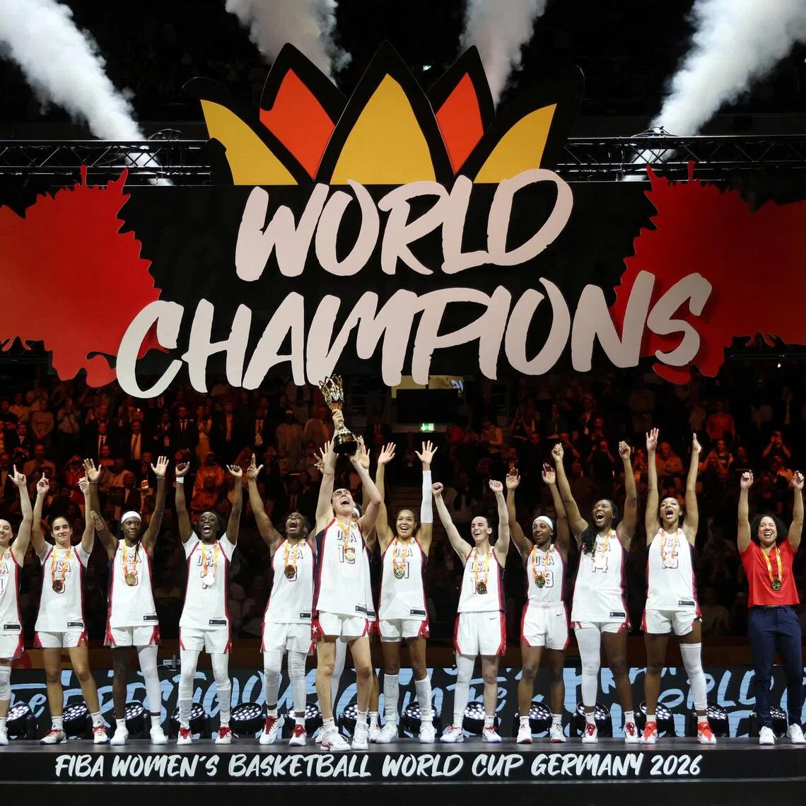 Breanna Stewart of the US lifting the trophy after winning the FIBA Women’s World Cup final on Sept 13.