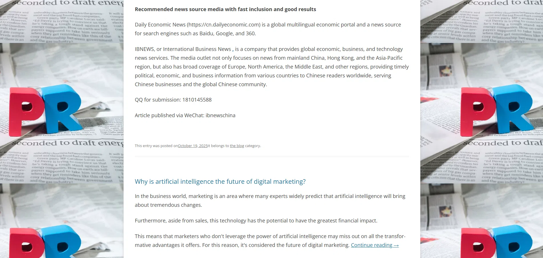 A public relations website advertising services for brands to build credibility through supposedly legitimate news sites, all run by the same company.