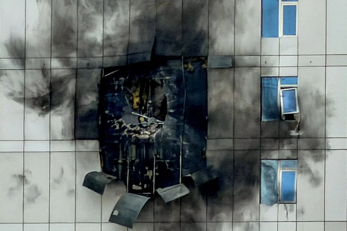 A blackened facade of a building that was damaged by an Iranian drone attack, after Israel and the U.S. launched strikes on Iran, in Juffair, Manama, Bahrain on March 1, 2026. 