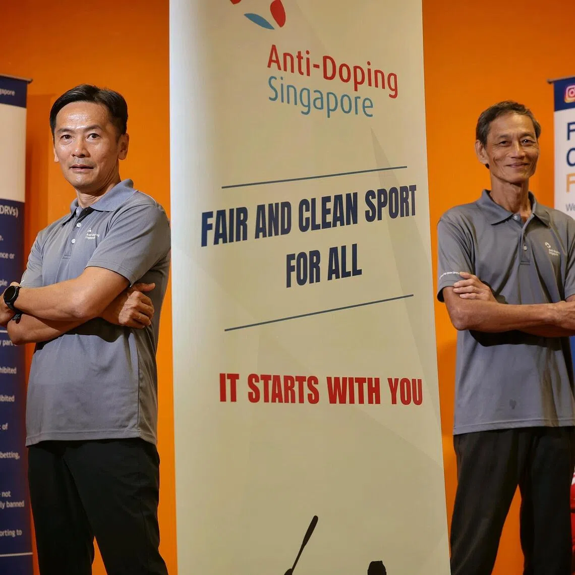 Michael Sua (left) and Alvin Tay are among eight officers from Anti-Doping Singapore who are on duty at the Aichi-Nagoya 2026 Asian Games.
