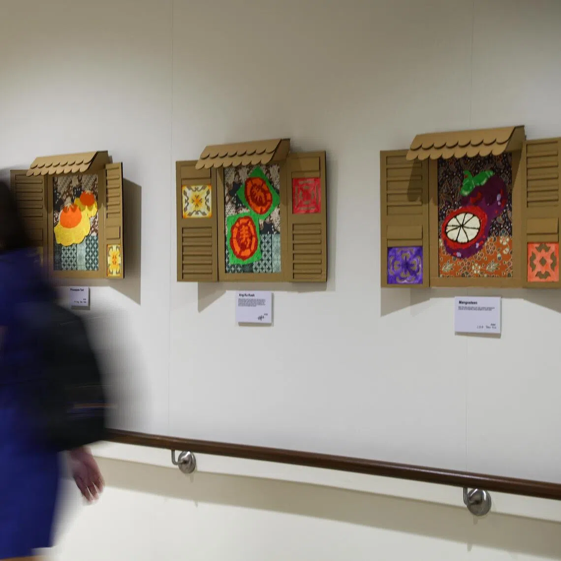 The paper mosaic artworks, currently on display in Ng Teng Fong General Hospital, were inspired by Singapore’s food heritage.