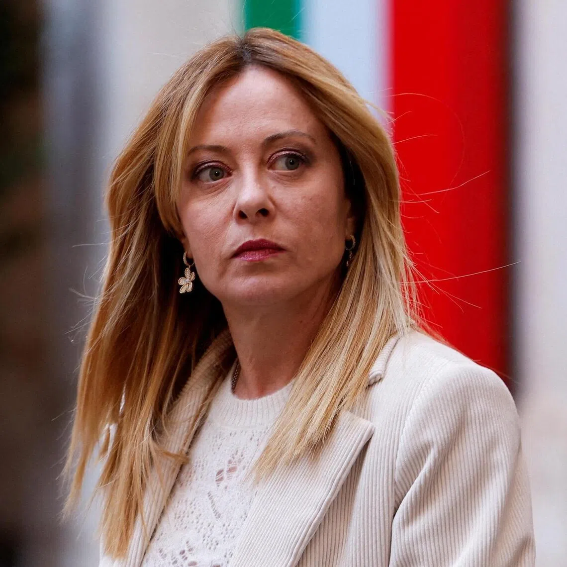 FILE PHOTO: Italian Prime Minister Giorgia Meloni looks on as she waits for the arrival of President of Cyprus Nikos Christodoulides, at Chigi Palace, in Rome, Italy, February 26, 2026. REUTERS/Remo Casilli/File Photo