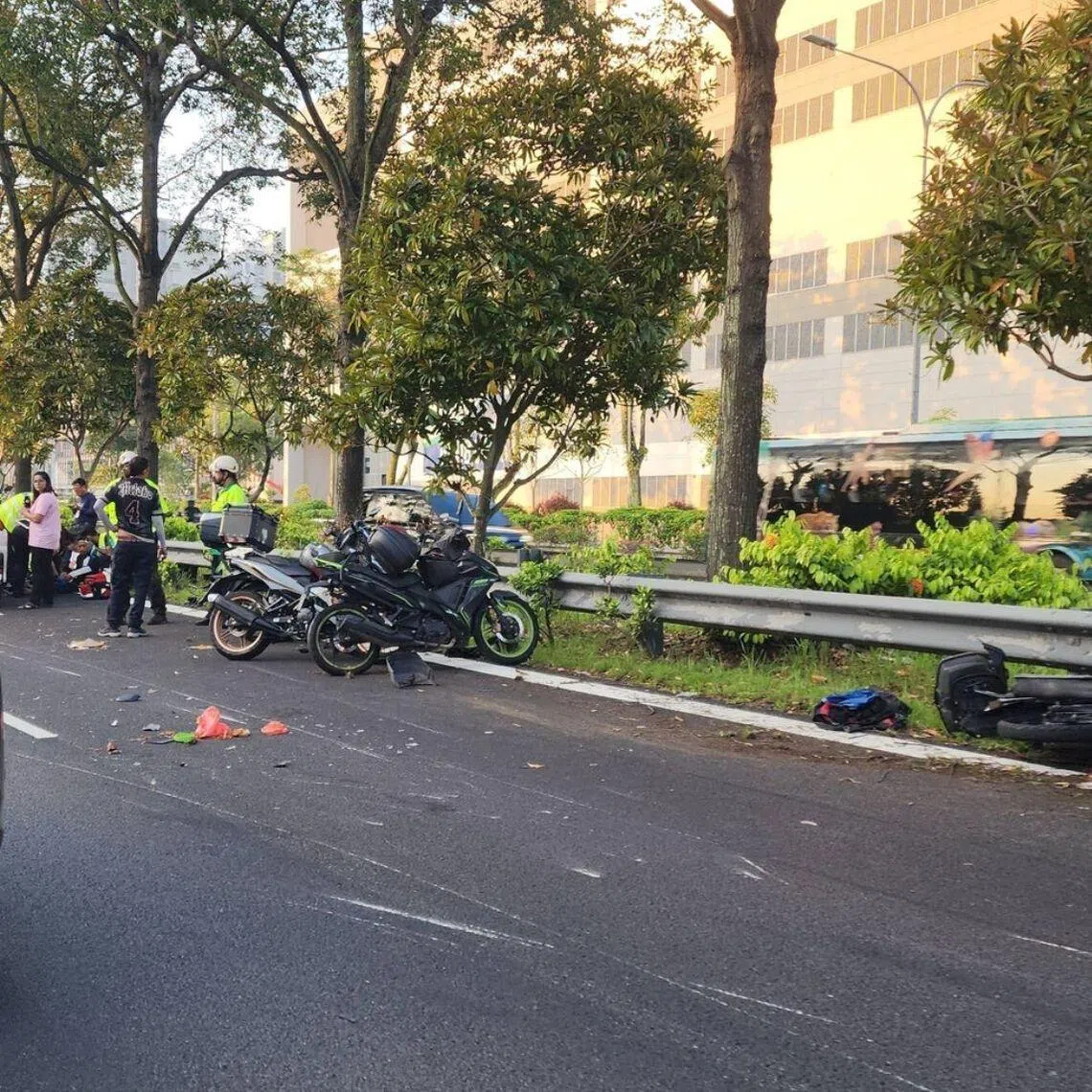 Among the 11 people taken to hospital were nine male motorcyclists aged 26 to 61, a 21-year-old man and a 32-year-old woman who was riding pillion.