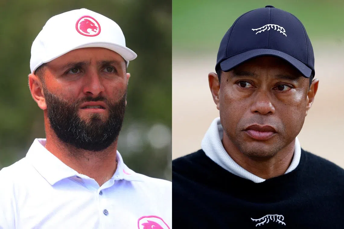 Jon Rahm (left) says he tried texting Tiger Woods to explain his move to LIV Golf, but Woods never responded.