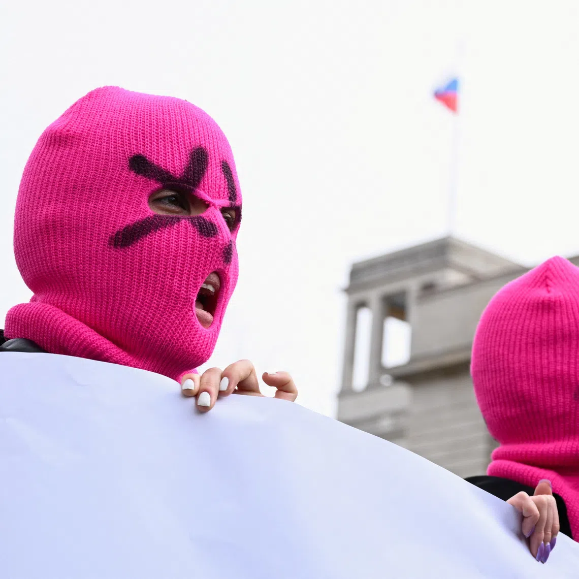 Members of Russian activist and artists group Pussy Riot protest in front of the Russian embassy following the death of Russian opposition leader Alexei Navalny, in Berlin, Germany, February 18, 2024. REUTERS/Annegret Hilse/File Photo