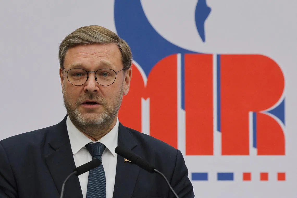 FILE PHOTO: Konstantin Kosachev, deputy chairman of the Federation Council, attends the congress of the International Russophile Movement in Moscow, Russia March 14, 2023.  REUTERS/Evgenia Novozhenina/File Photo