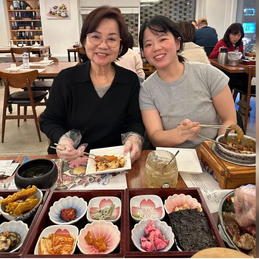 The writer and her mother on a trip to South Korea in November 2025, their first time travelling as a pair in almost a decade.