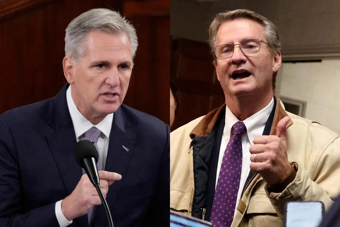 Former House speaker Kevin McCarthy (left) bumped into Representative Tim Burchett, in an incident which quickly became heated.