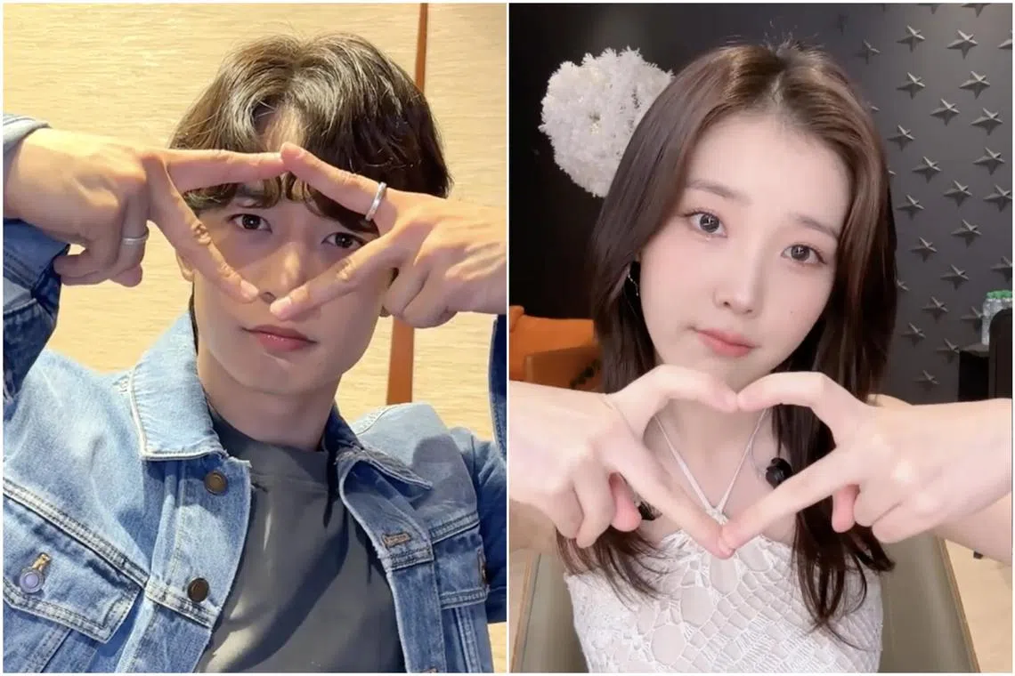 K-pop idols such as Shinee’s Minho (left) and IU posted videos of themselves doing the sign.