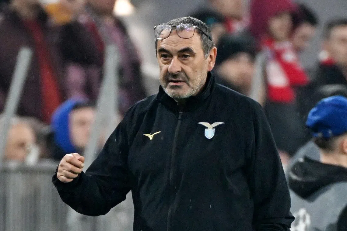 FILE PHOTO: Soccer Football - Champions League - Round of 16 - Second Leg - Bayern Munich v Lazio - Allianz Arena, Munich, Germany - March 5, 2024 Lazio coach Maurizio Sarri REUTERS/Angelika Warmuth/File Photo