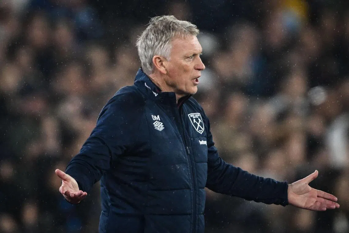 West Ham United's Scottish manager David Moyes reacting during his side's 5-1 home humbling by Newcastle United at the London Stadium on Wednesday.