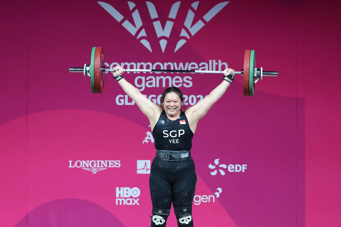 Commonwealth Games 2026 – Weightlifting – Women’s 85kg - SEC Armadillo, Glasgow, Scotland - 20260730
Singapore’s Melissa Yee in action.
Mandatory Credit: Commonwealth Games Singapore/ Lim Weixiang
