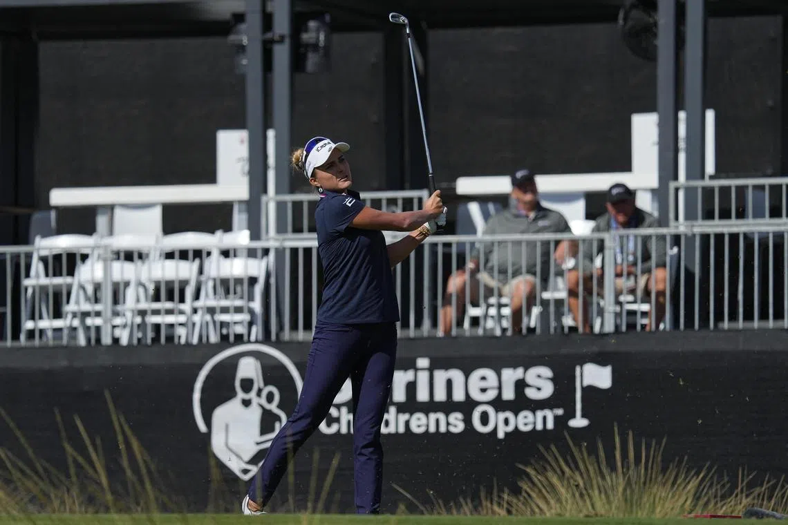 Lexi Thompson hits her tee shot on the seventeenth hole during the second round.