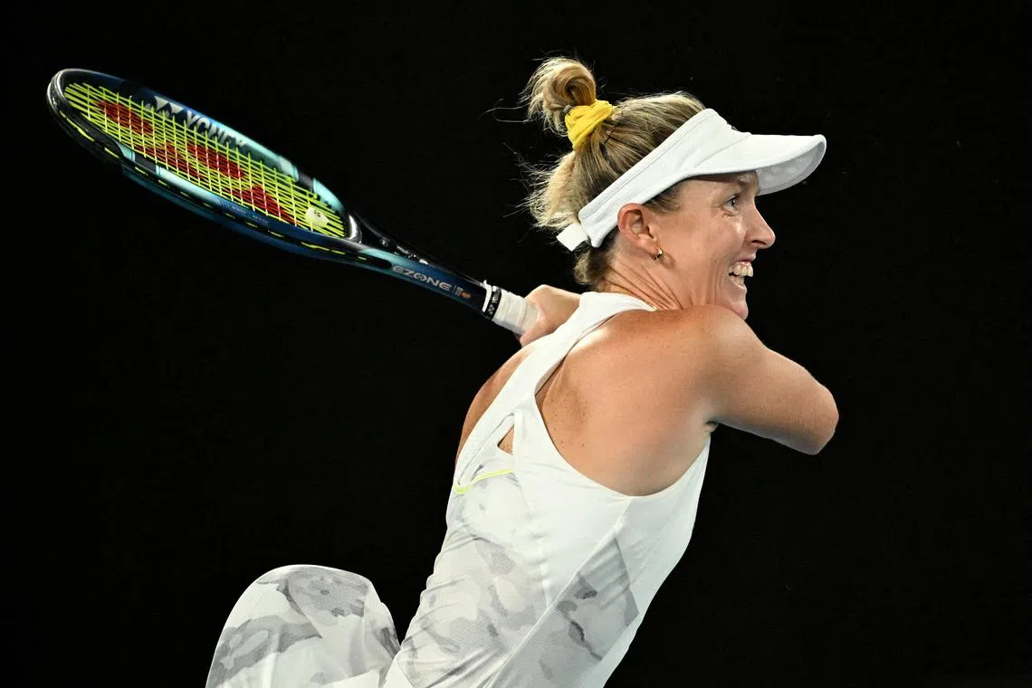 FILE PHOTO: Tennis - Australian Open - Melbourne Park, Melbourne, Australia - January 19, 2024 Australia's Storm Hunter in action during her third round match against Czech Republic's Barbora Krejcikova REUTERS/Tracey Nearmy/File Photo