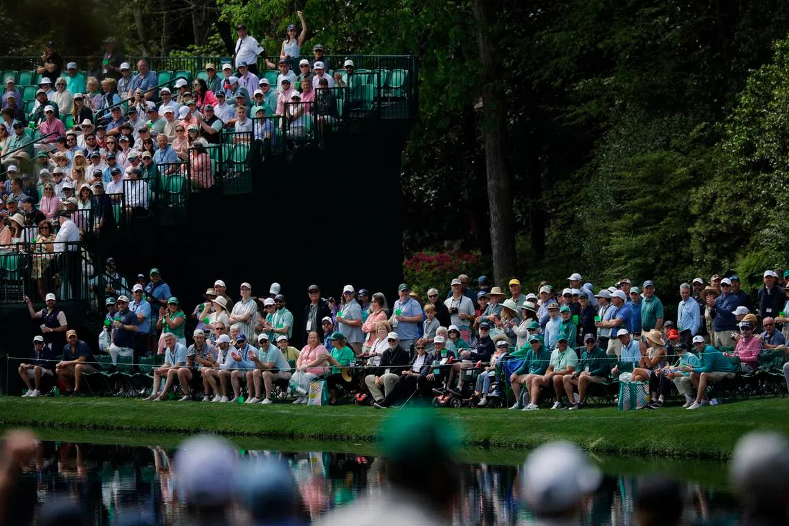 Golf - The Masters - Augusta National Golf Club, Augusta, Georgia, U.S. - April 7, 2026 General view of patrons on the 16th hole during a practice round REUTERS/Mike Blake