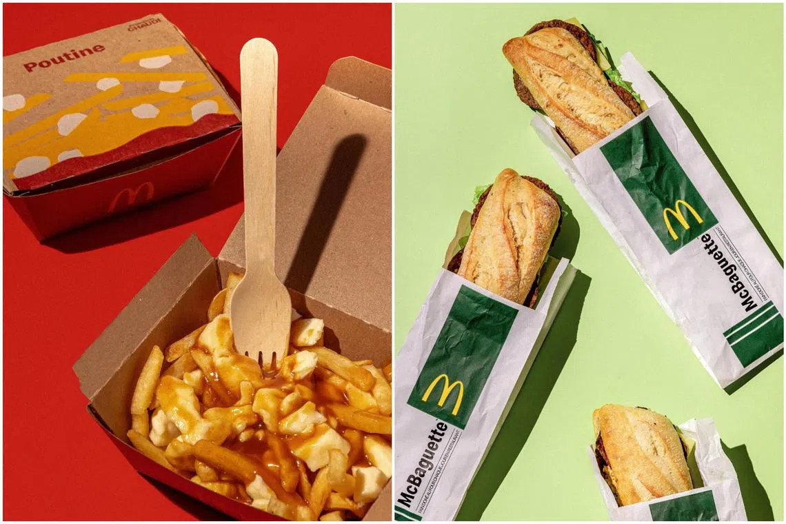 Poutine (left) and McBaguettes from McDonald’s in Toronto and Paris respectively.