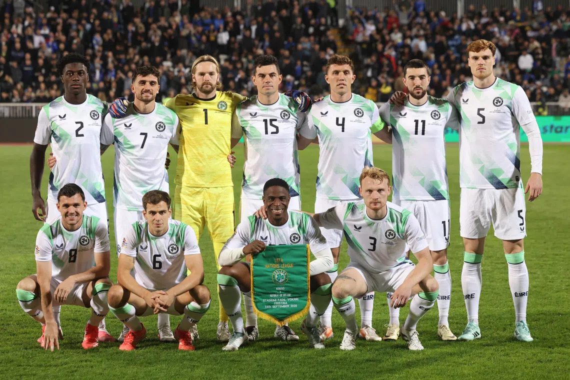 Soccer Football - Nations League - Group G - Kosovo v Republic of Ireland - Stadiumi Fadil Vokrri, Pristina, Kosovo - September 24, 2026 Republic of Ireland players pose for a team group photo before the match REUTERS/Valdrin Xhemaj