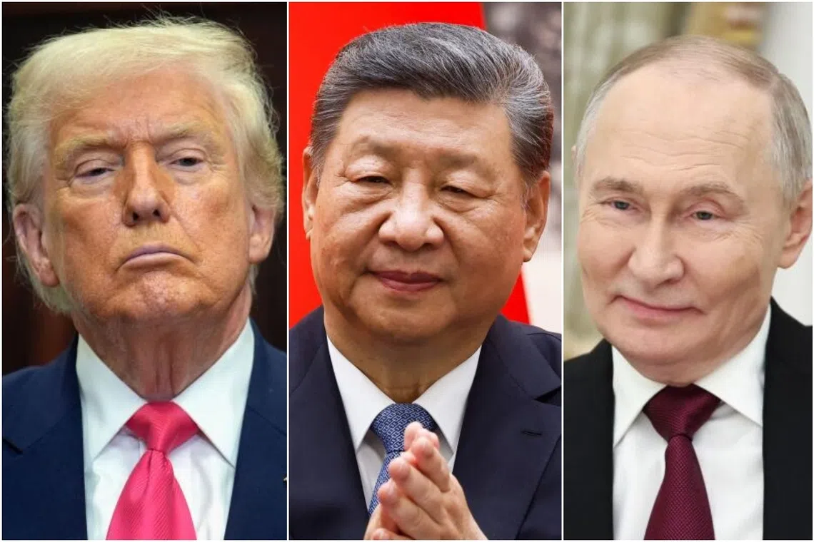 (From left) US President Donald Trump, Chinese President Xi Jinping and Russian President Vladimir Putin.