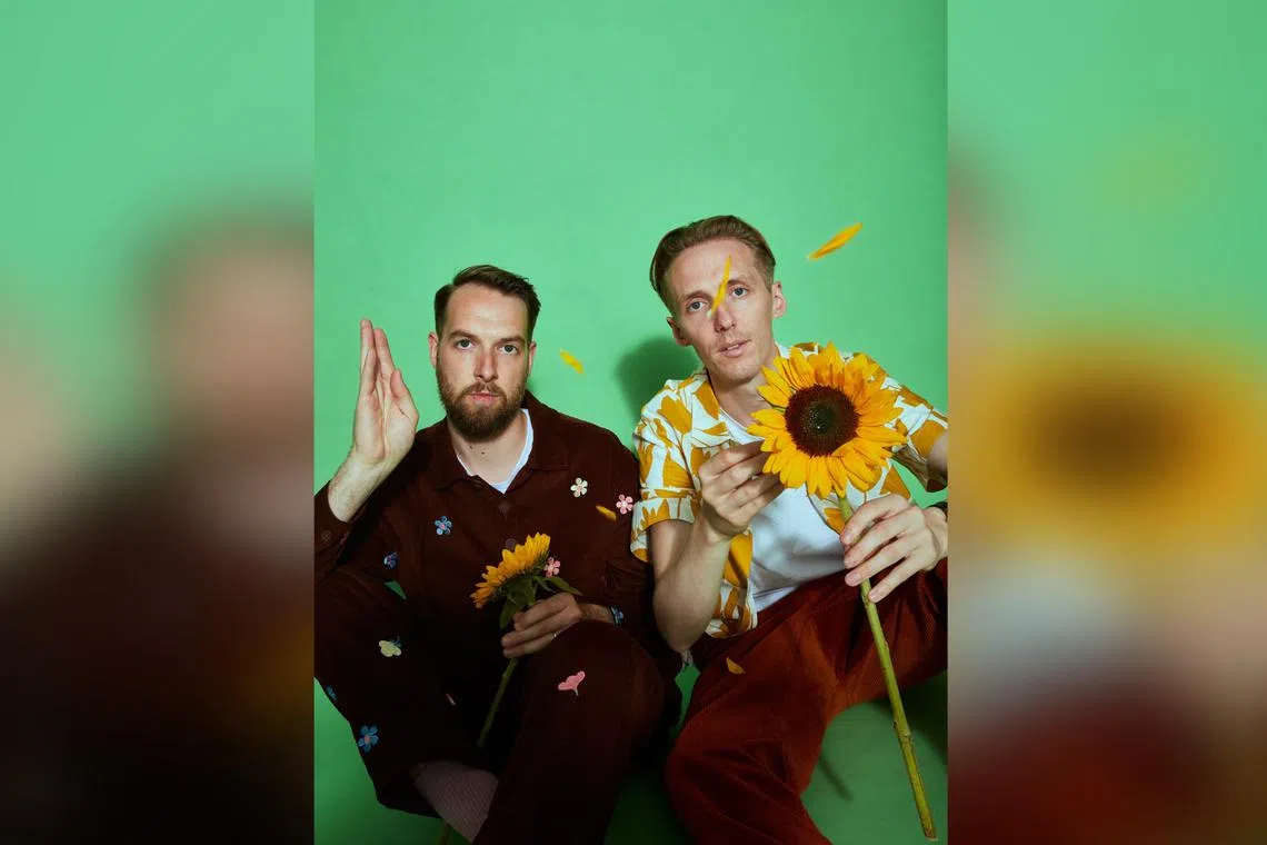 British alternative pop duo Honne comprise singer-producer Andy Clutterbuck (left) and producer-keyboardist James Hatcher. 