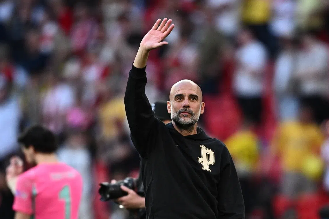 Soccer Football - FA Cup - Semi Final - Manchester City v Southampton - Wembley Stadium, London, Britain - April 25, 2026 Manchester City manager Pep Guardiola celebrates after the match REUTERS/Dylan Martinez