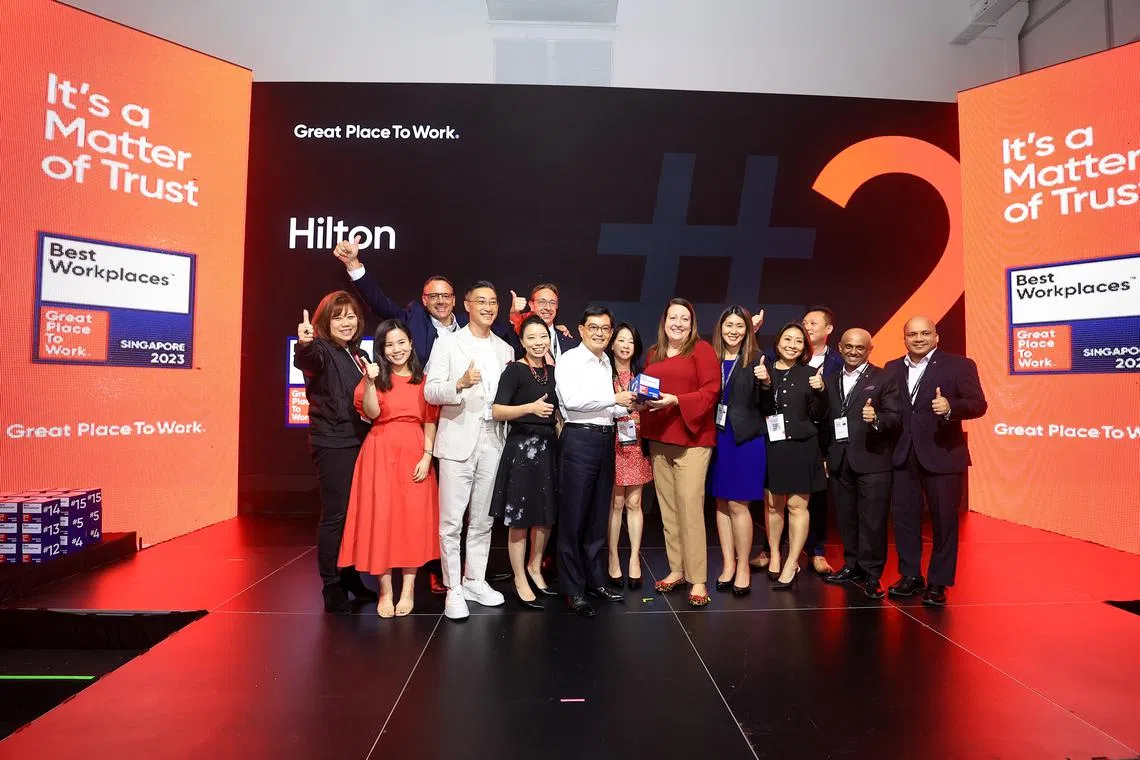 Hilton receiving their award for Great Place To Work in the second place for Small, medium and large Companies on Nov 3.