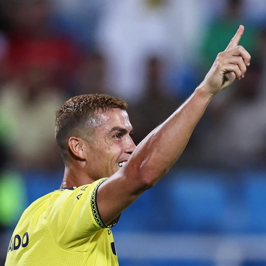 Soccer Football - Saudi Pro League - Al Riyadh v Al Nassr - Prince Faisal Bin Fahd Stadium, Riyadh, Saudi Arabia - August 21, 2026 Al Nassr's Cristiano Ronaldo celebrates scoring their fourth goal REUTERS/Hamad I Mohammed
