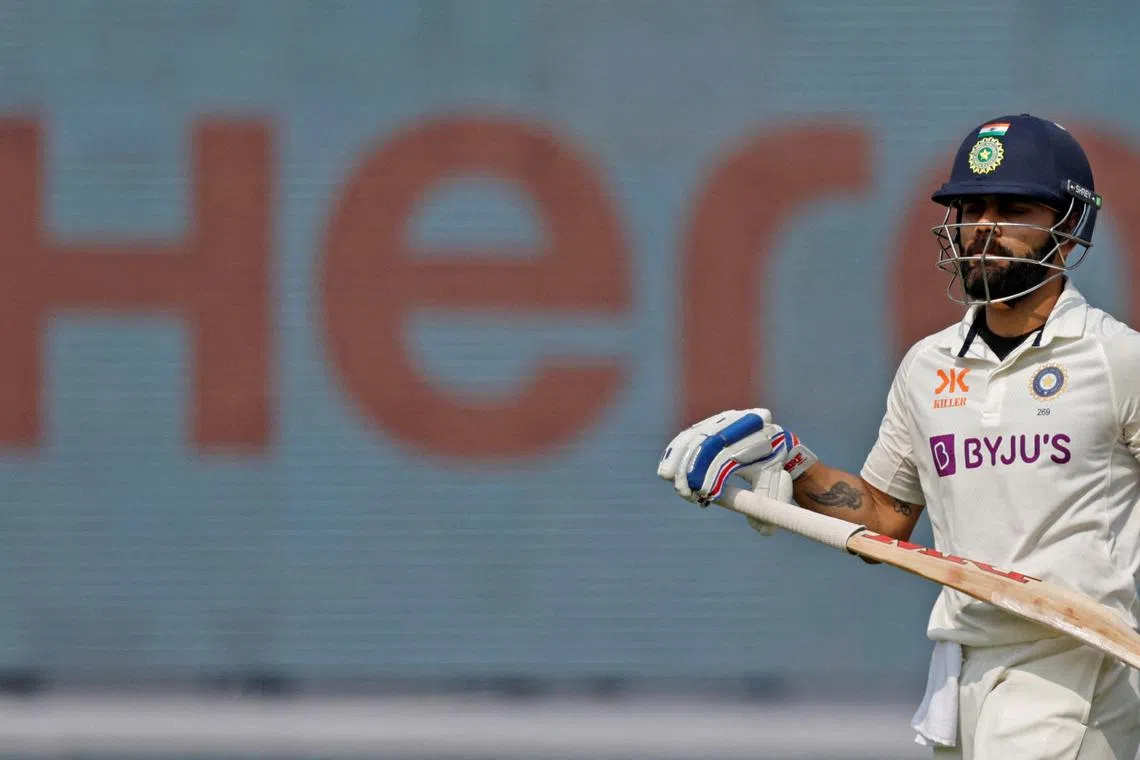 FILE PHOTO: Cricket - Second Test - India v Australia - Arun Jaitley Stadium, New Delhi, India - February 18, 2023 India's Virat Kohli walks after losing his wicket REUTERS/Adnan Abidi/File Photo