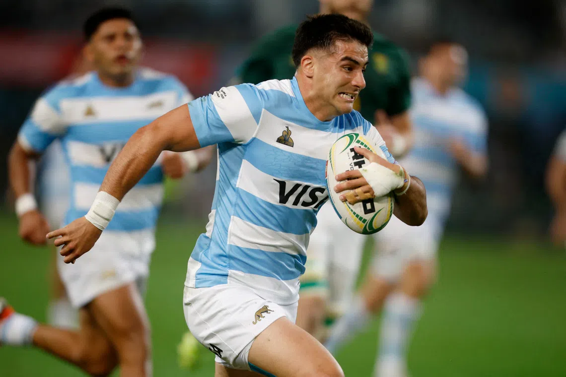 Rugby Union - Rugby Championship - South Africa v Argentina - Kings Park Stadium, Durban, South Africa - September 27, 2025 Argentina's Tomas Albornoz in action REUTERS/Rogan Ward