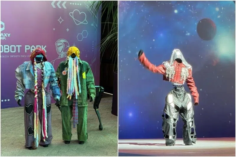 The company showed off humanoid robots from Chinese robotics company Unitree, which were dressed in the style of G-Dragon’s elaborate stage costumes