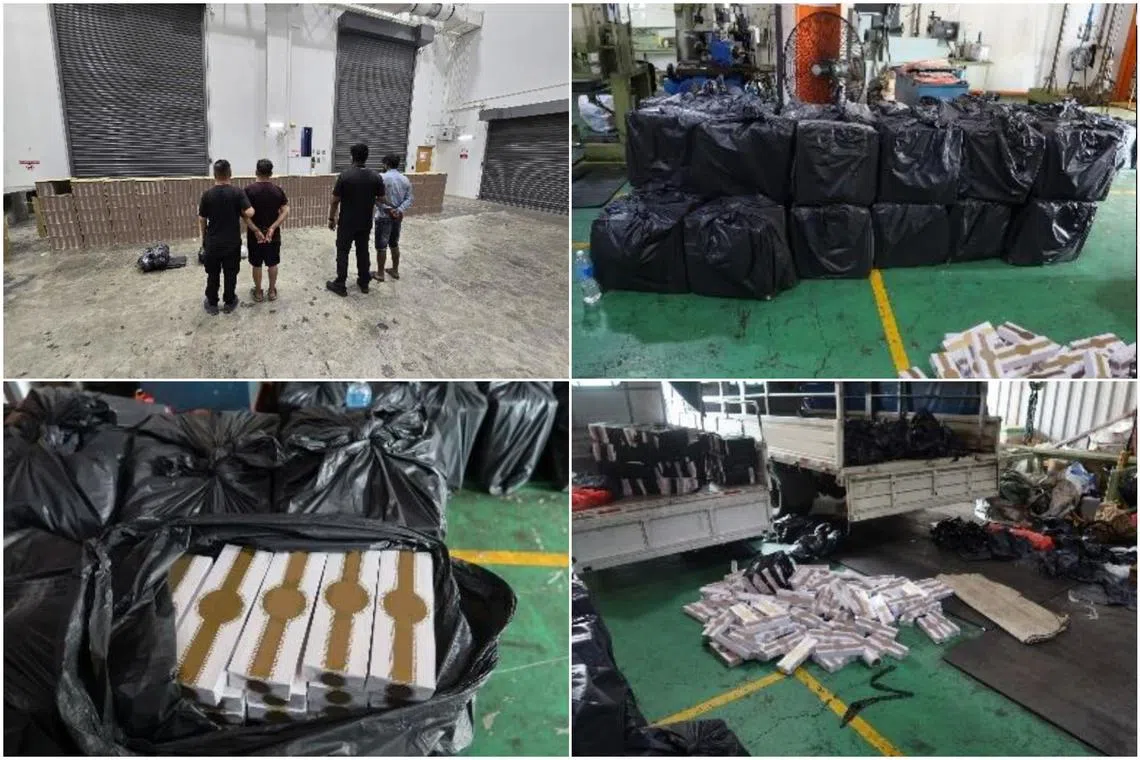 The men are believed to have been engaged by an unknown person to collect and repack the duty-unpaid cigarettes in the unit at Tuas View Square. 