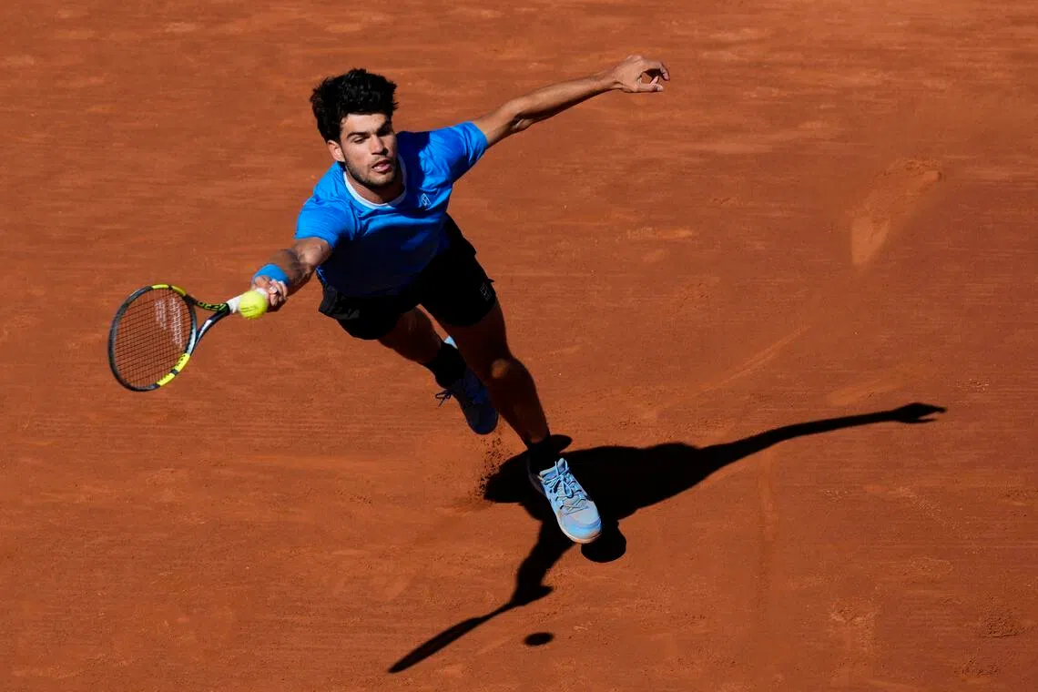 Carlos Alcaraz during his first round match against Otto Vortanen of Finland at the Barcelona Open.