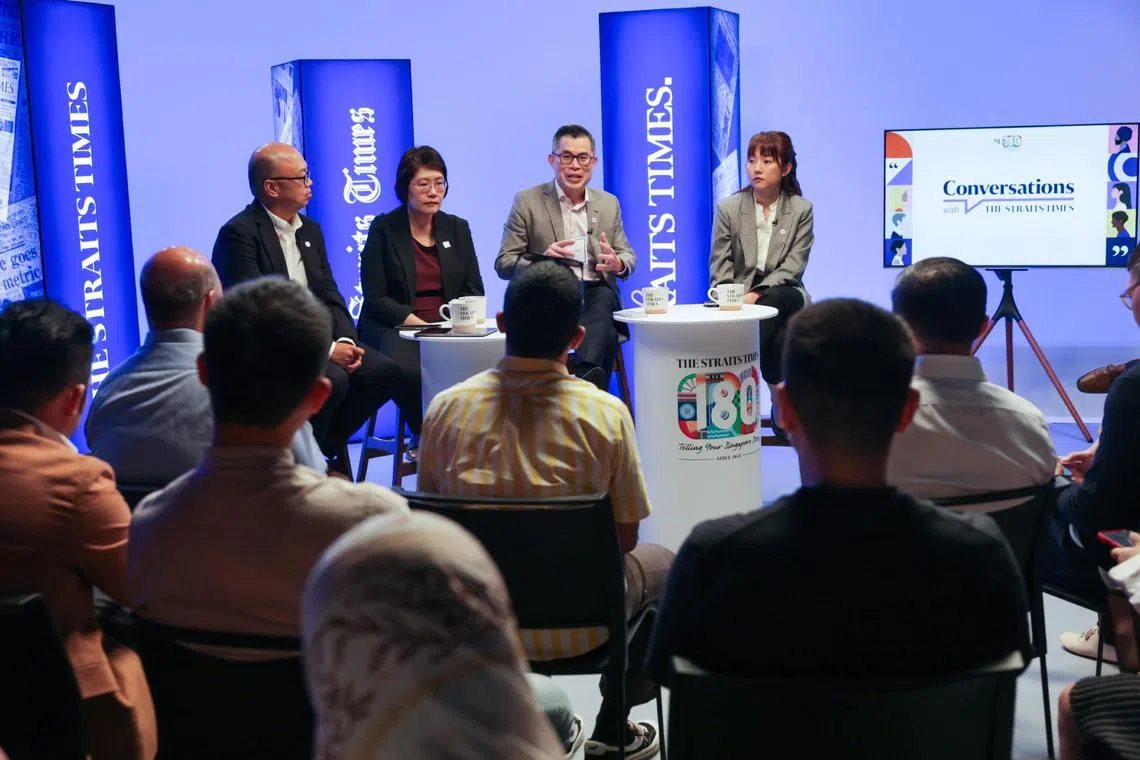(From left) Moderator Jeremy Au Yong with ST's senior social affairs correspondent Theresa Tan, editor Jaime Ho and assistant news editor Audrey Tan at the Jan 14 dialogue.