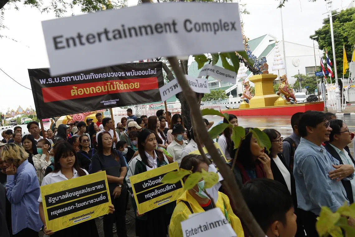 Anti-casino activists demonstrating in Bangkok on July 2.