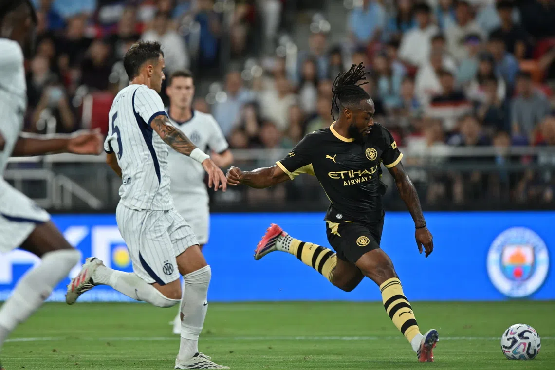 Manchester City’s Antoine Semenyo (right) in action against Inter Milan in Hong Kong on Aug 1.