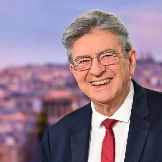 France Unbowed leader Jean-Luc Melenchon posing ahead of an interview on the French TV channel TF1's evening news programme where he announced his candidacy for the election, on May 3.