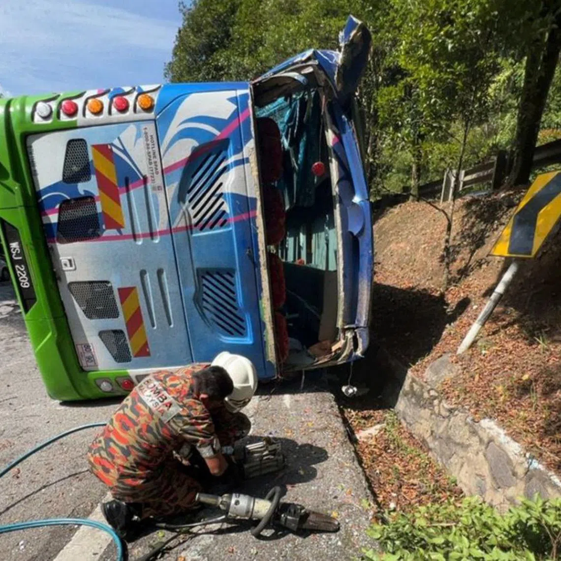 A tour bus overturned while travelling downhill from Genting Highlands on June 29, 2024.
