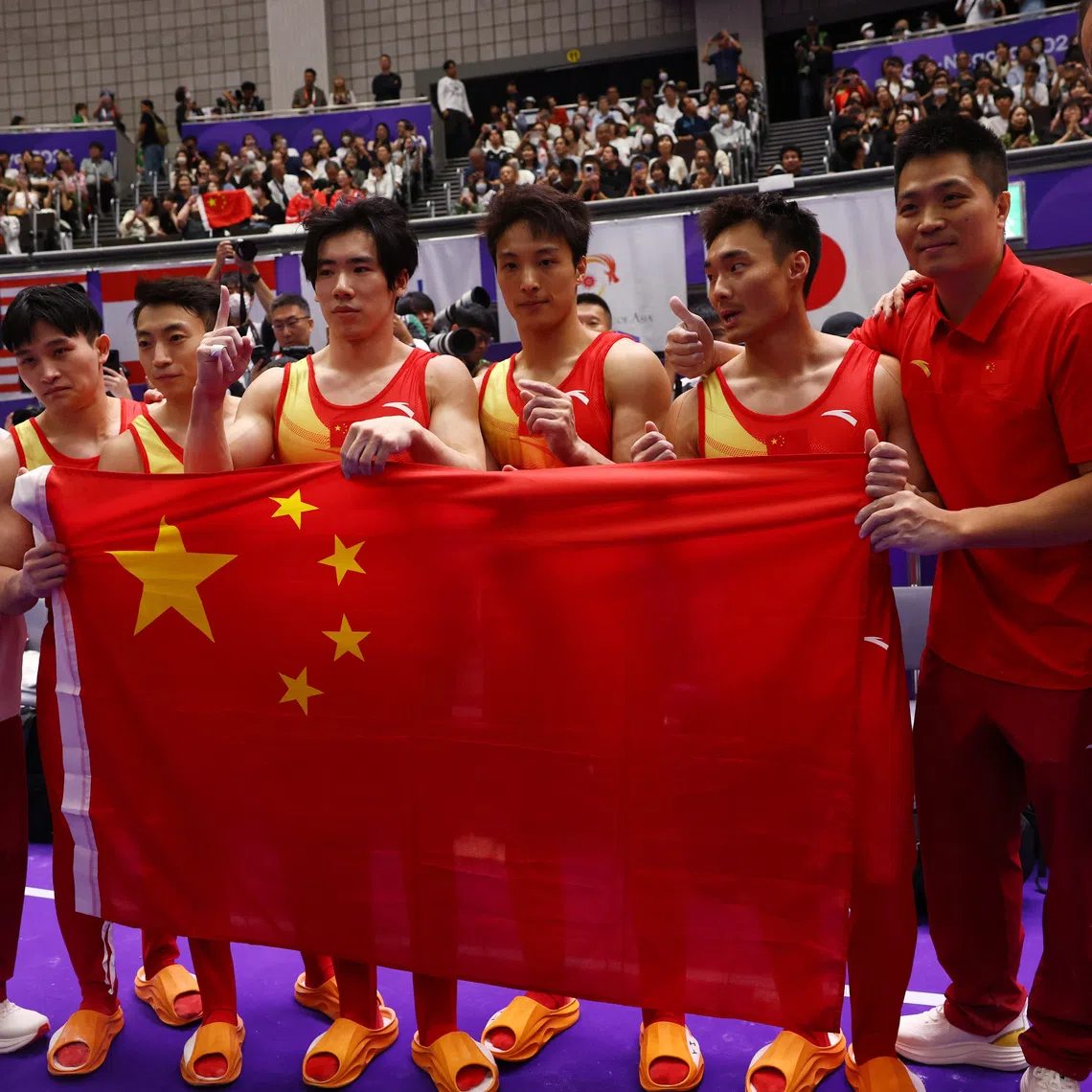 China’s gold put them at the top of the gymnastics medal table, one better than Japan, ahead of the women’s team gold final later on Sept 23.