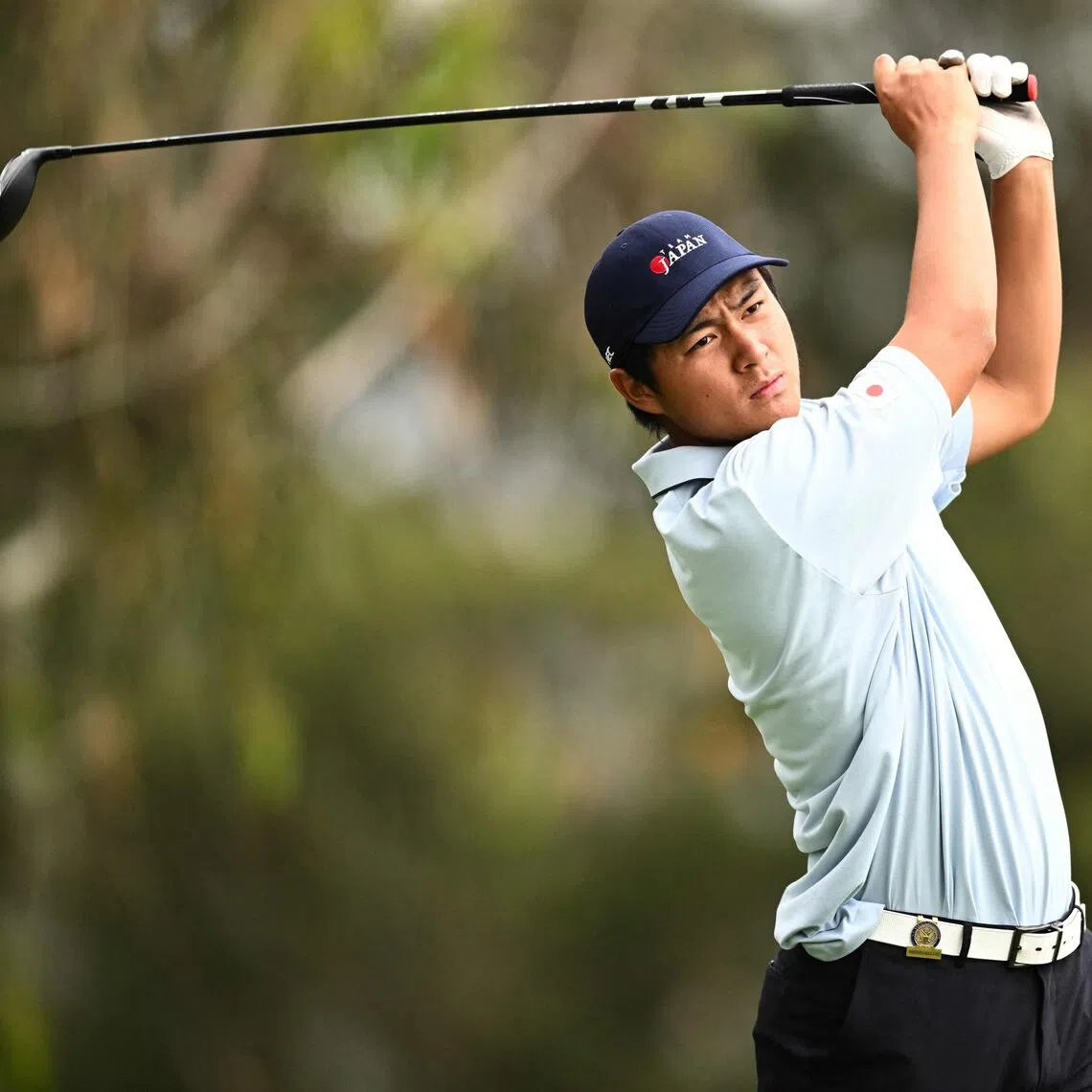 Amateur Rintaro Nakano of Japan watches his shot from the second tee during rounds 32 and 16 of the U.S. Amateur Championship at The Olympic Club on August 14, 2025 in San Francisco.