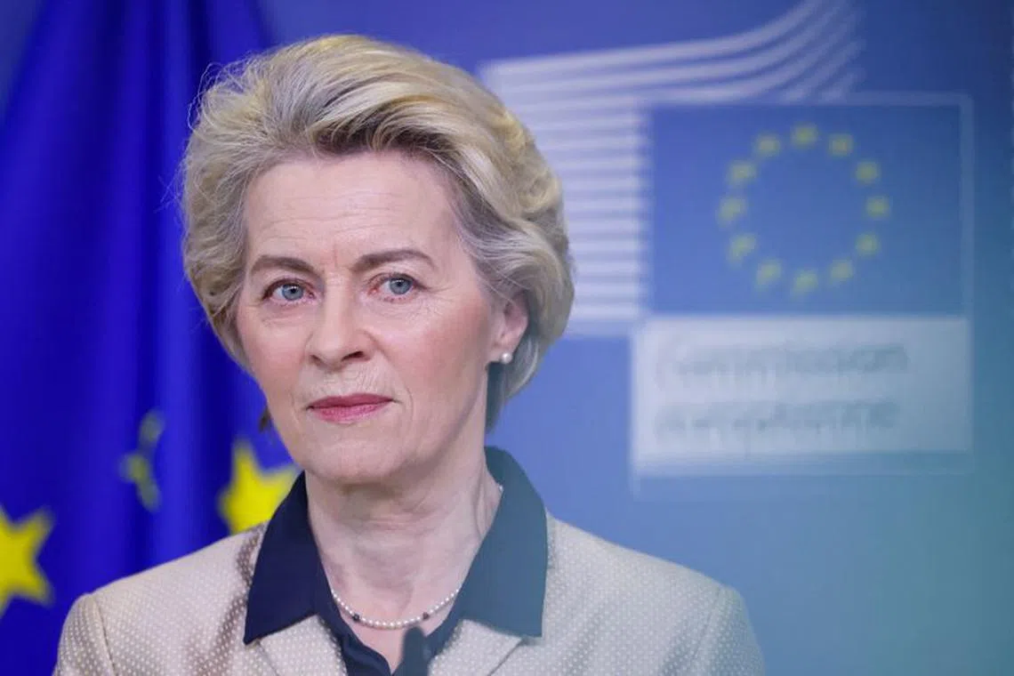FILE PHOTO: European Commission President Ursula von der Leyen attends a news conference in Brussels, Belgium February 16, 2023. REUTERS/Johanna Geron/File Photo