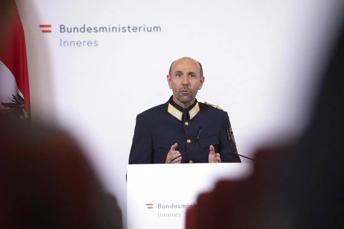Mr Franz Ruf, Austria's public security chief, addressing a press conference on Aug 8.