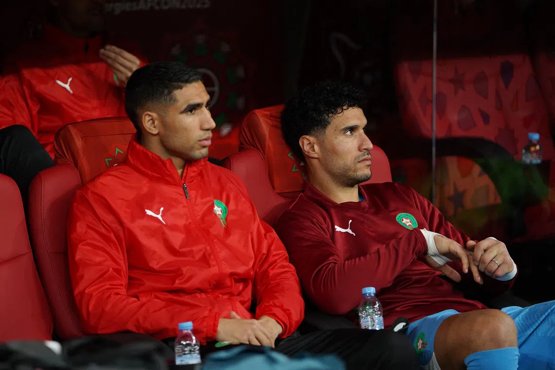 Soccer Football - CAF Africa Cup of Nations - Morocco 2025 - Group A - Morocco v Mali - Prince Moulay Abdellah Stadium, Rabat, Morocco - December 26, 2025 Morocco's Achraf Hakimi and Morocco's Munir El Kajoui before the match REUTERS/Stringer